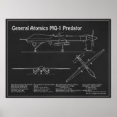 Poster MQ-1 Predator UAV - Plan directeur de l'avion PD (Devant)