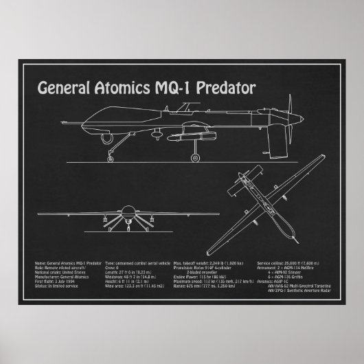 Poster MQ-1 Predator UAV - Plan directeur de l'avion PD (Devant)