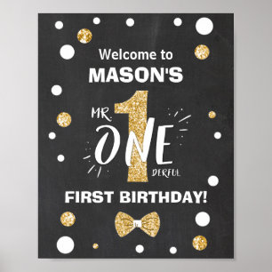 Poster Mr Onederful Birthday Welcome Sign Boy Black Gold
