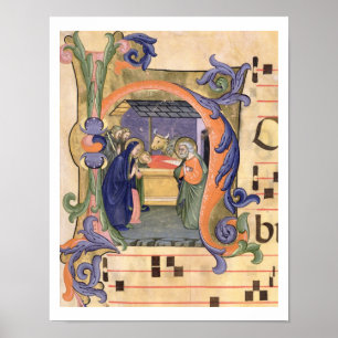 Poster Ms 571 f.6r Historié le "H" initial décrivant le
