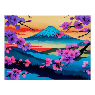 Poster Mt Fuji et Sakura Blossom Art Pittoresque