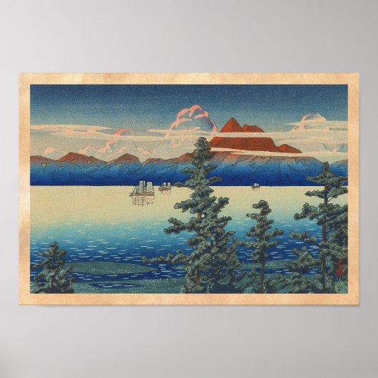 Poster Mt Unzen dans la province de Hizen, Hasui Kawase h (Devant)