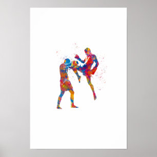 Poster Muay chasseur thaï en aquarelle