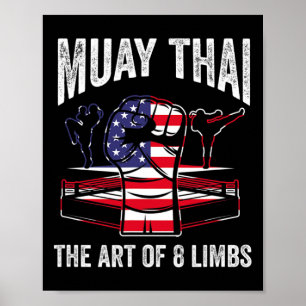 Poster Muay Thai Art de 8 Membres Combattant Arts Martiau