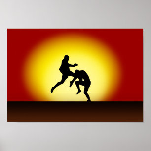Poster Muay Thai Flying Knee "Sunset in Thailand"