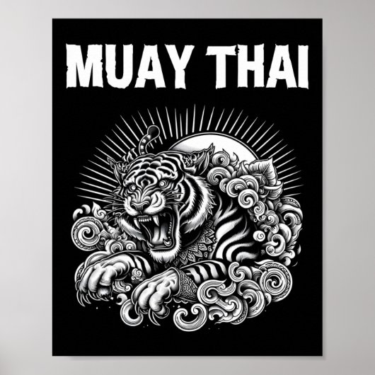 Poster Muay Thai Language Tattoo Tiger Roar Kickboxing Th (Devant)