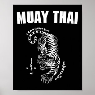 Poster Muay Thailand Sak Yant Art Tatouage Tigre Kickboxi