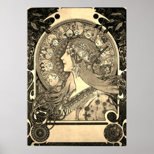 Poster Mucha Art Nouveau Woman Vintage French Zodiac Post