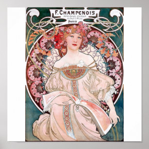 Poster Mucha champenois paris rose