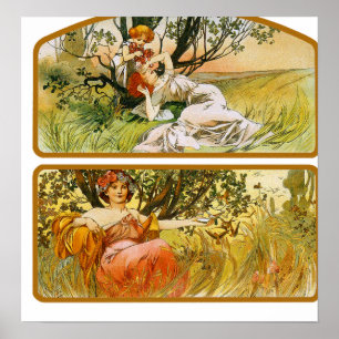Poster Mucha Imprimer : Deux Scènes De La Nature