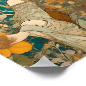 Poster Mucha, Motifs floraux, Art publicitaire, Tchécoslo (Coin)