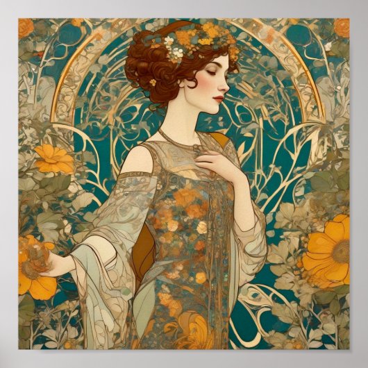 Poster Mucha, Motifs floraux, Art publicitaire, Tchécoslo (Devant)