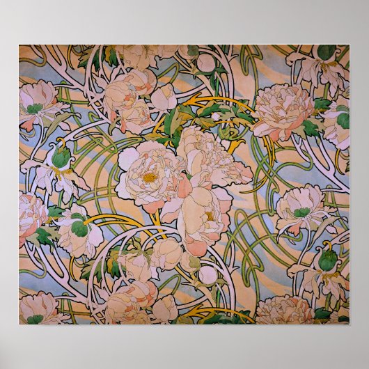 Poster Mucha - Pivoines (Devant)