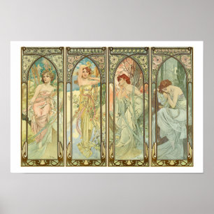 Poster Mucha, Times of the Seasons, Art Nouveau