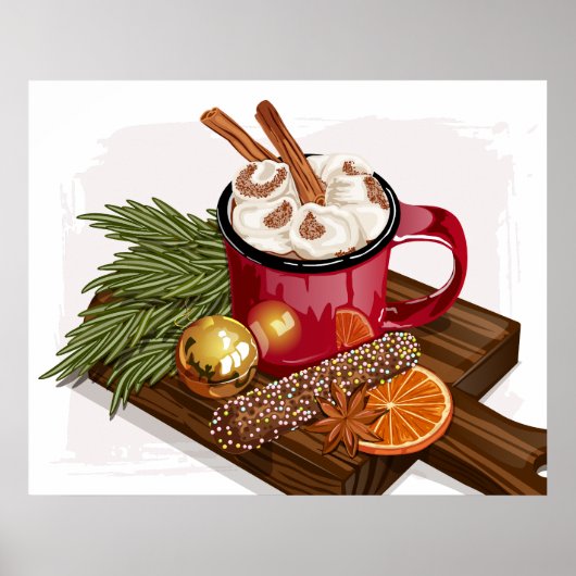 Poster Mug Chocolat Chaud Rustique Cosy Marshmallow Noël  (Devant)