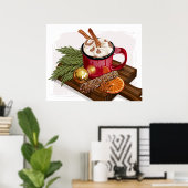 Poster Mug Chocolat Chaud Rustique Cosy Marshmallow Noël  (Bureau à domicile)