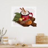 Poster Mug Chocolat Chaud Rustique Cosy Marshmallow Noël  (Cuisine)
