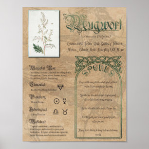 Poster Mugwort Herbal Book of Shadows Pagan Wiccan