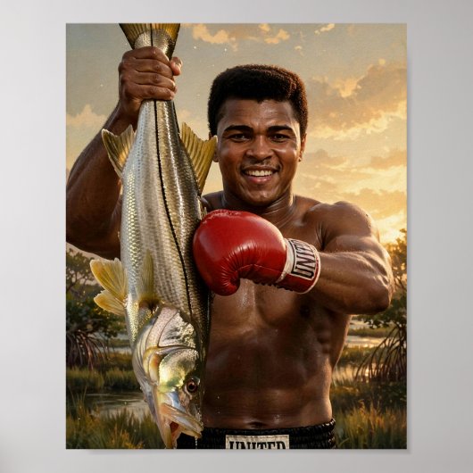 Poster Muhammad Ali frappant un snook — Art de boxe (Devant)