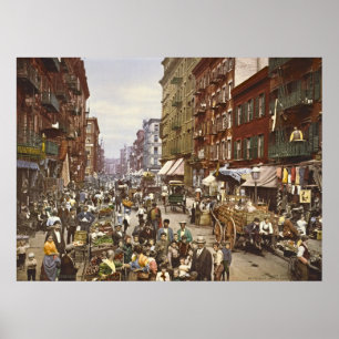 Poster Mulberry Street Market New York City 1900