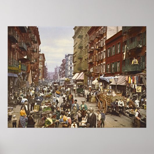 Poster Mulberry Street Market New York City 1900 (Devant)
