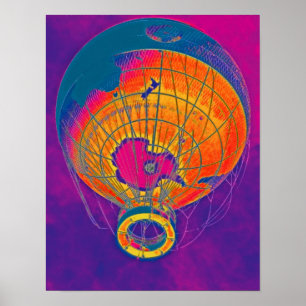 Poster Multi-coloured World Globe Balloon, Purple Sky