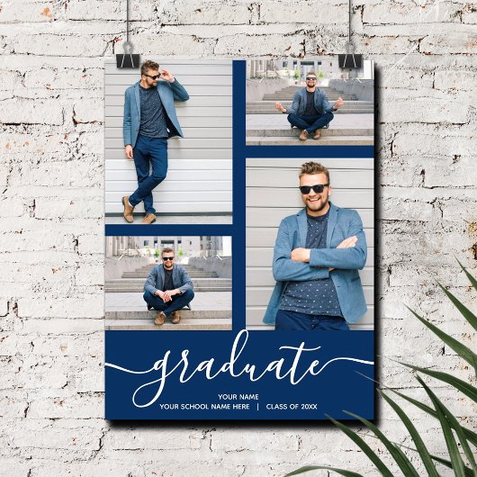 Poster Multi Photo Navy Blue Graduation Party