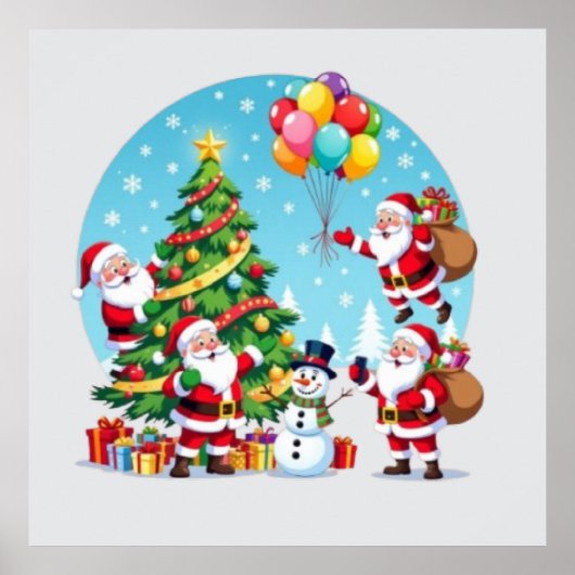 Poster **“Multi-Santa Christmas Fun – 3D Cartoon Transpar (Devant)