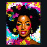 Poster Multicolore Black Woman Pop Art<br><div class="desc">Cette oeuvre d'art unique présente une belle femme noire aux cheveux afro naturels dans un portrait pop art vibrant avec des fleurs colorées et un arrière - plan abstrait multicolore. Un soupçon d'esthétique les années 70 aux couleurs vives et audacieuses, cet art de beauté mélanine peut égayer n'importe quel endroit...</div>