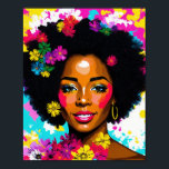 Poster Multicolore Black Woman Pop Art<br><div class="desc">Cette oeuvre d'art unique présente une belle femme noire aux cheveux afro naturels dans un portrait pop art vibrant avec des fleurs colorées et un arrière - plan abstrait multicolore. Un soupçon d'esthétique les années 70 aux couleurs vives et audacieuses, cet art de beauté mélanine peut égayer n'importe quel endroit...</div>