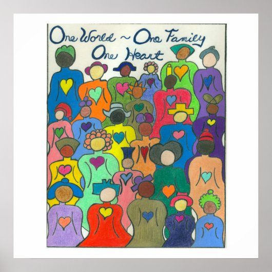 Poster multiculturel Un monde, une famille, coeur (Devant)