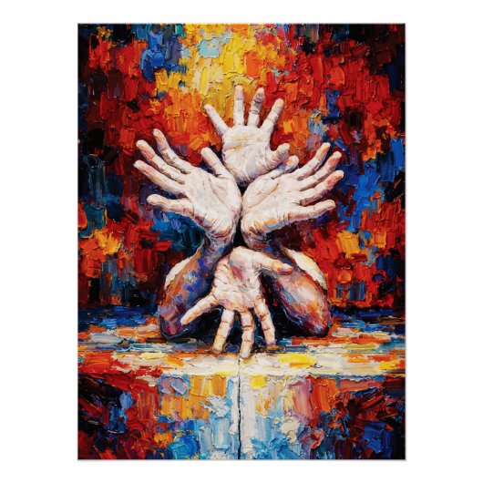 Poster Multiples Mains Tendues Vers le Haut Abstrait Expr (Devant)