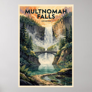 Poster Multnomah Falls Oregon Voyage Rétro