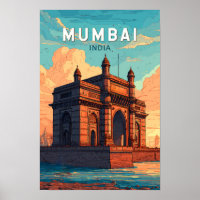 Mumbai Illustration Voyage Art Rétro Inde