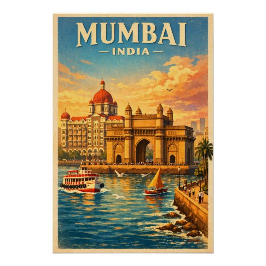 Poster Mumbai, Inde, dans un style rétro classique (Devant)