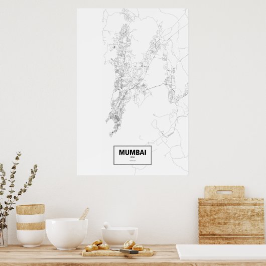 Poster Mumbai, Inde (noir sur blanc) (Cuisine)