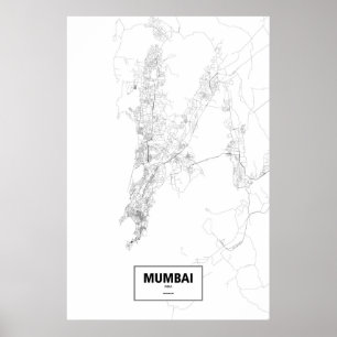 Poster Mumbai, Inde (noir sur blanc)