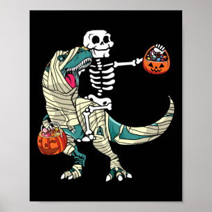 Poster Mummy à cheval sur un squelette Dinosaure T Rex Ha