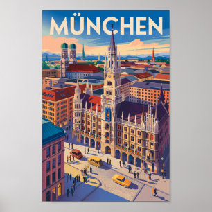 Poster Munich Allemagne Illustration Voyage Art Vintage