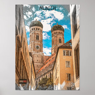 Poster Munich en Allemagne Frauenkirche coloré