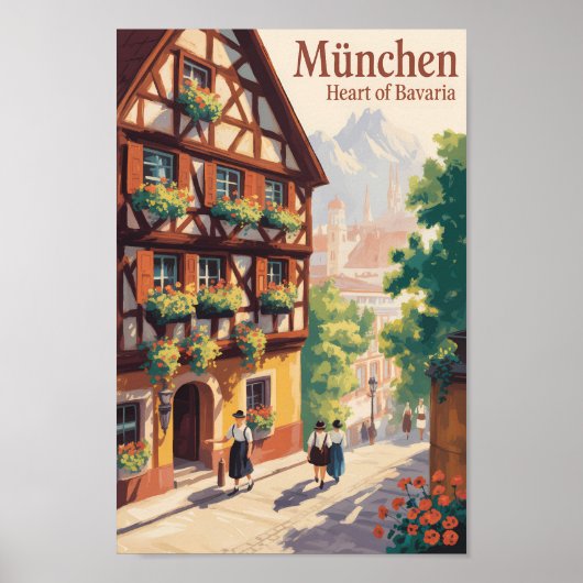 Poster Munich Germany Bavaria Illustration Travel Art (Devant)