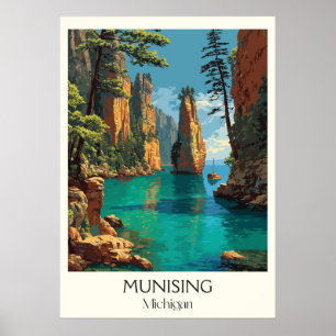 Poster Munising Michigan Vintage Pictured Rocks Art