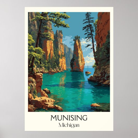 Poster Munising Michigan Vintage Pictured Rocks Art (Devant)