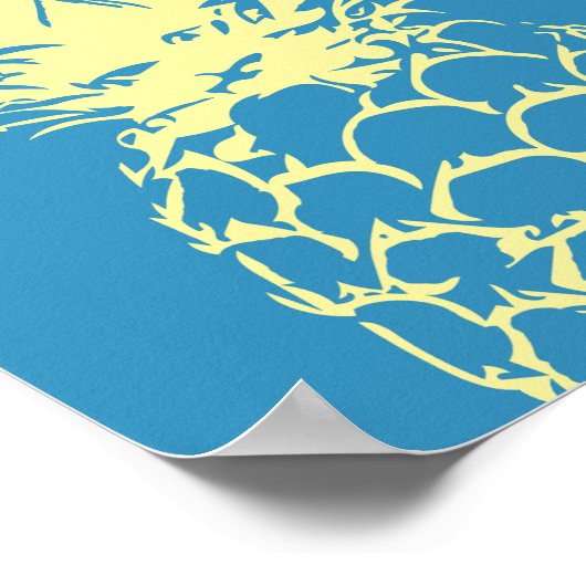 Poster Mur Art Ananas Jaune Design sur bleu (Coin)