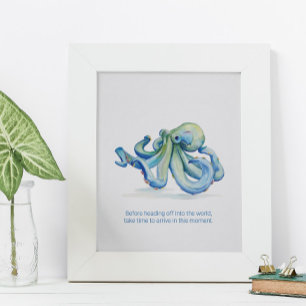 Poster Mur Art Charming Aquarelle Bleu Octopus