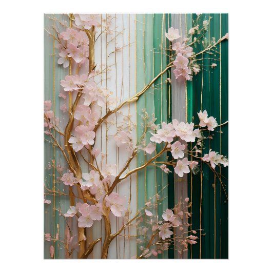 Poster Mur de Cerisiers en Fleurs (Devant)
