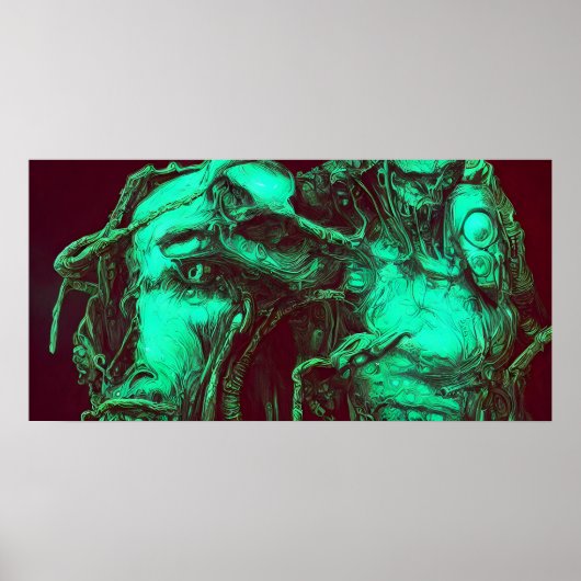 Poster Mur de créature verte ressemblant à une bête ARt (Devant)