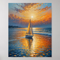 Mur de peinture à l'huile de voilier de Sunset Rad