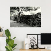 Poster Mur de pierre et porte japonaise (Bureau à domicile)