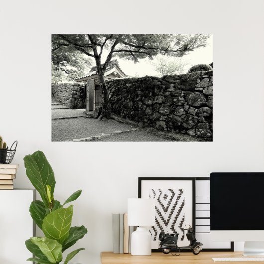 Poster Mur de pierre et porte japonaise (Bureau à domicile)
